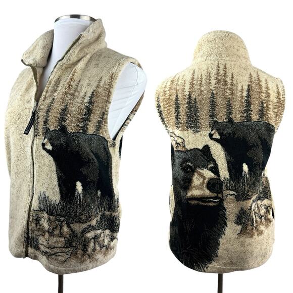 Vintage Northern Lifestyles Canada Bear Graphic Vest Plush Full Zip Size Small - Picture 1 of 13